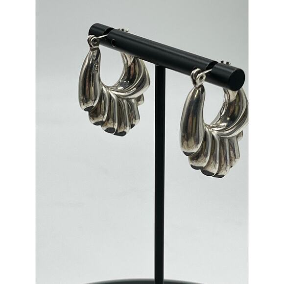 ND Norwegian Designs Vintage Puffy 925 Sterling Silver Vintage Hoop Earrings - Picture 7 of 10
